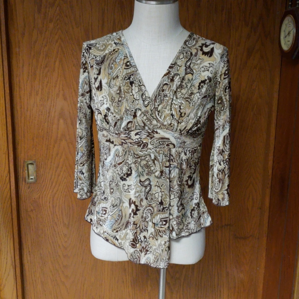 Cute Bohemian Crinkle Faux Wrap Top S Sexy Offset Dressbarn